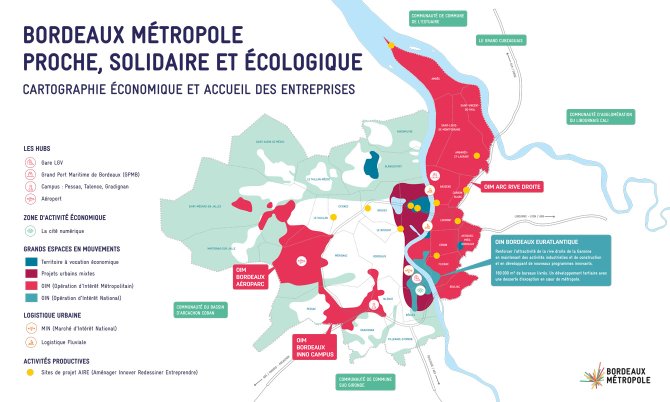 carte des zones d'activité économique de Bordeaux Métropole